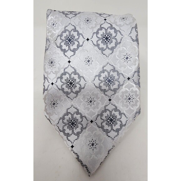 Jean Claude Vidal Handmade Neck Tie Silver & Black Geometric Classic 59" - Picture 3 of 11